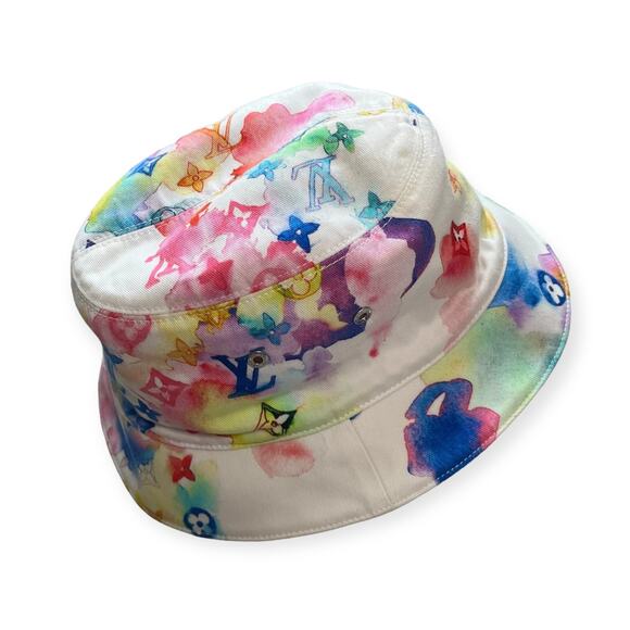 Louis Vuitton Bucket Hat Monogram White Watercolor Multicolor - Picture 1 of 10